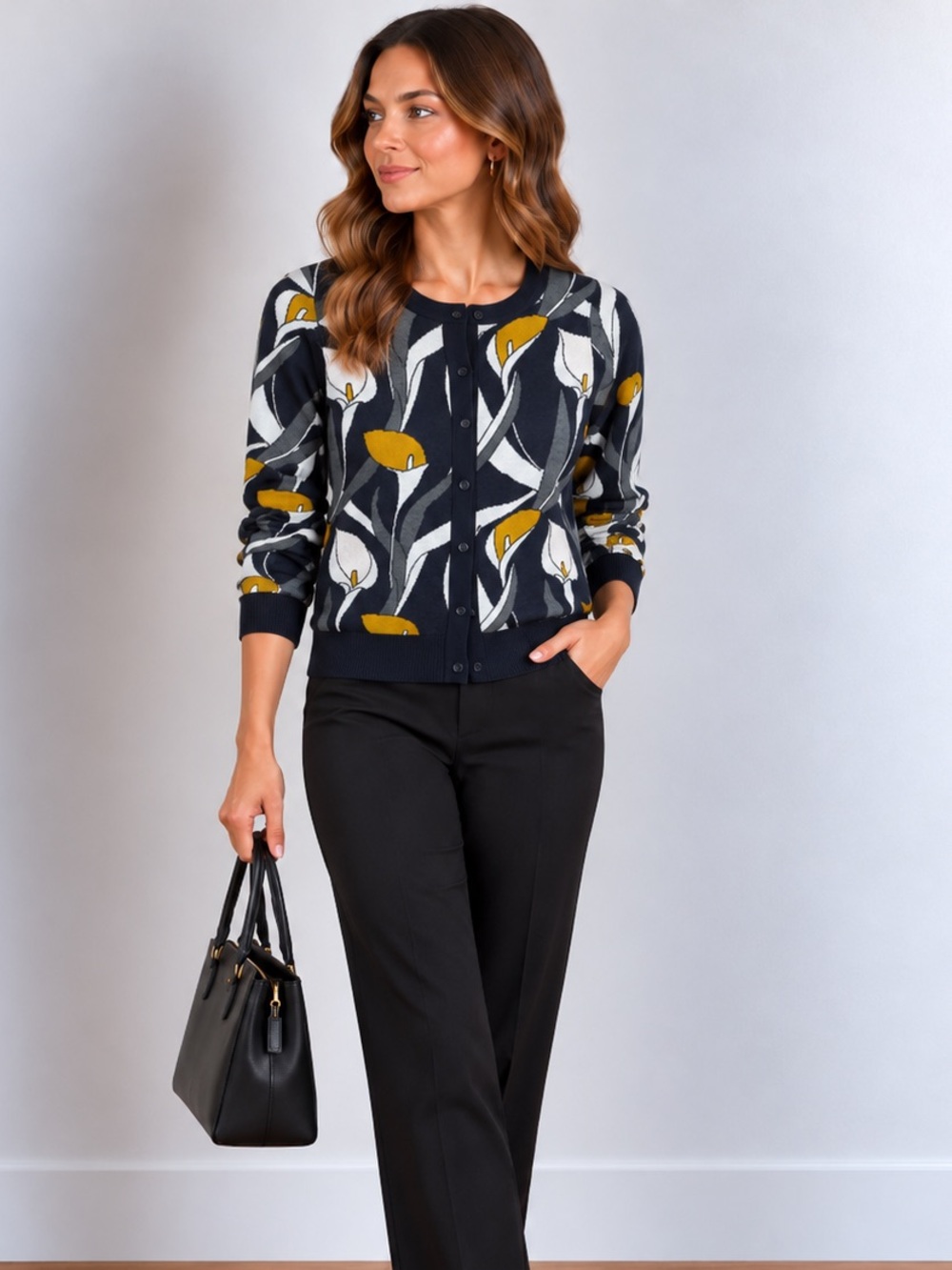 Ann Taylor Wool Blend Calla Lily Floral Button Down Cardigan size XXSP